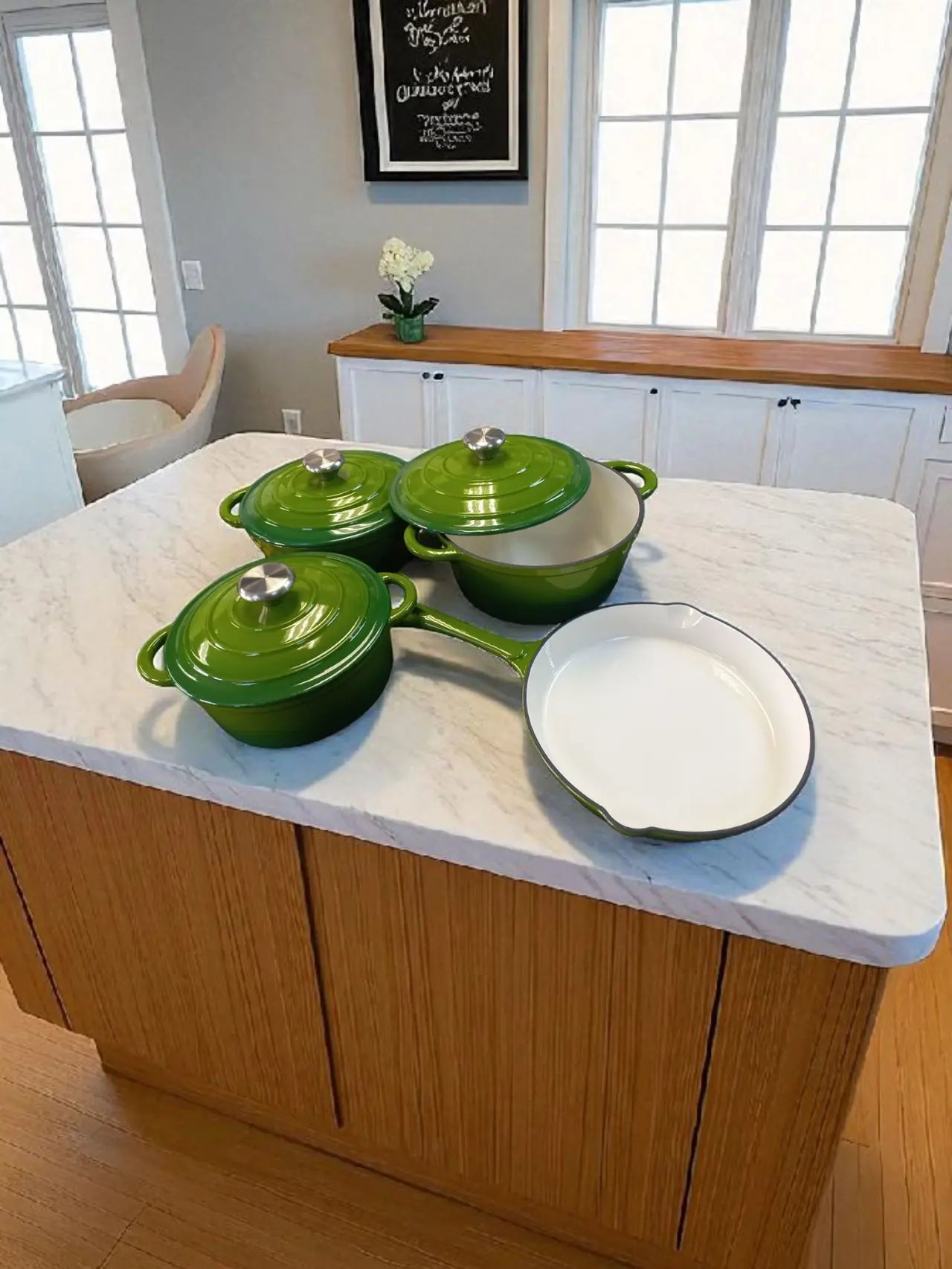 7-piece cast iron cookware set get a 12 Ceremic Dinner set FREE