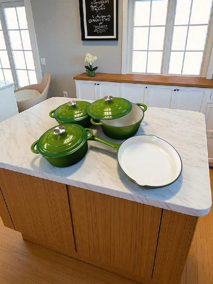 7-piece cast iron cookware set get a 12 Ceremic Dinner set FREE